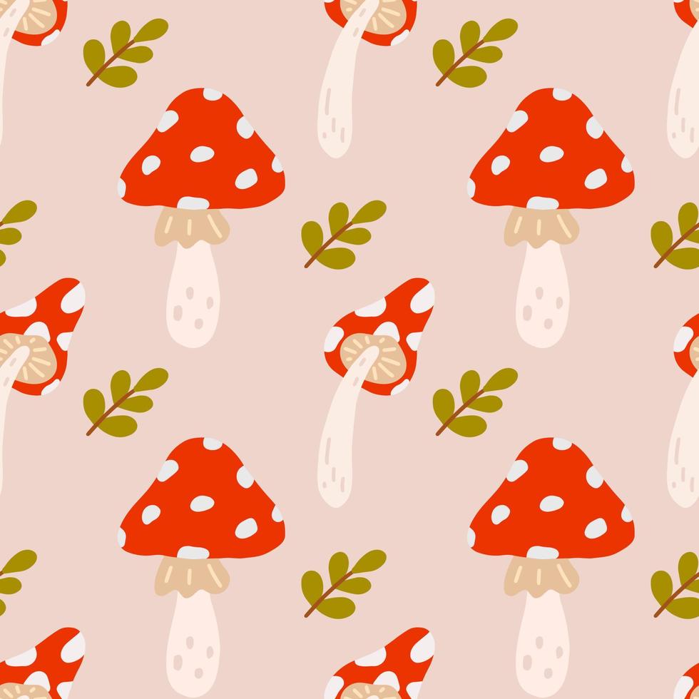Toadstools in flat style, vector seamless pattern