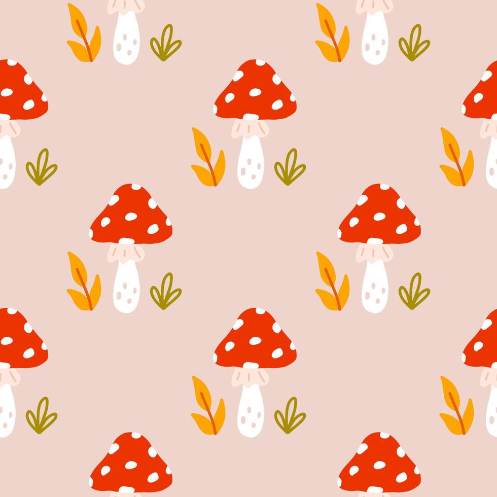 Cute fly agaric in flat style, vector seamless pattern