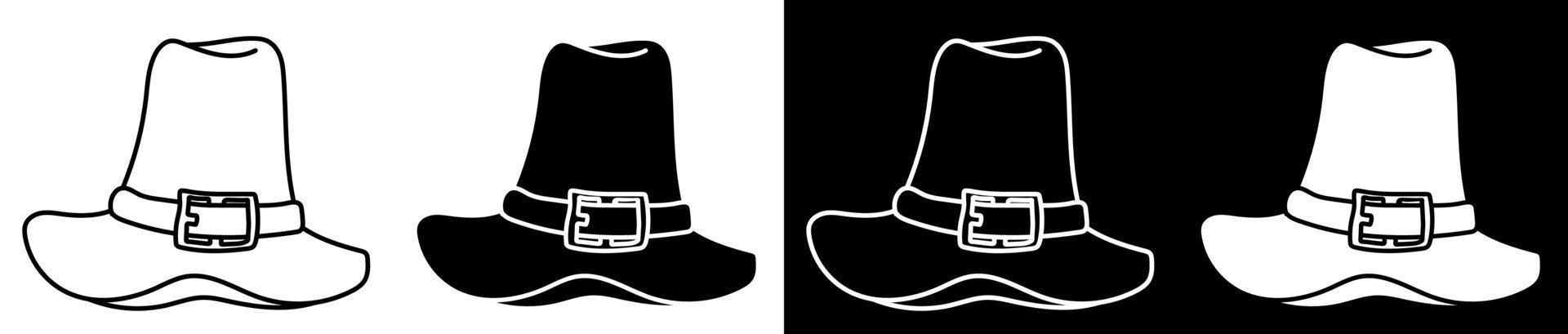 Tall Pilgrim Hat. Party wear for Thanksgiving. History of development of America. Vector in minimalistic linear style