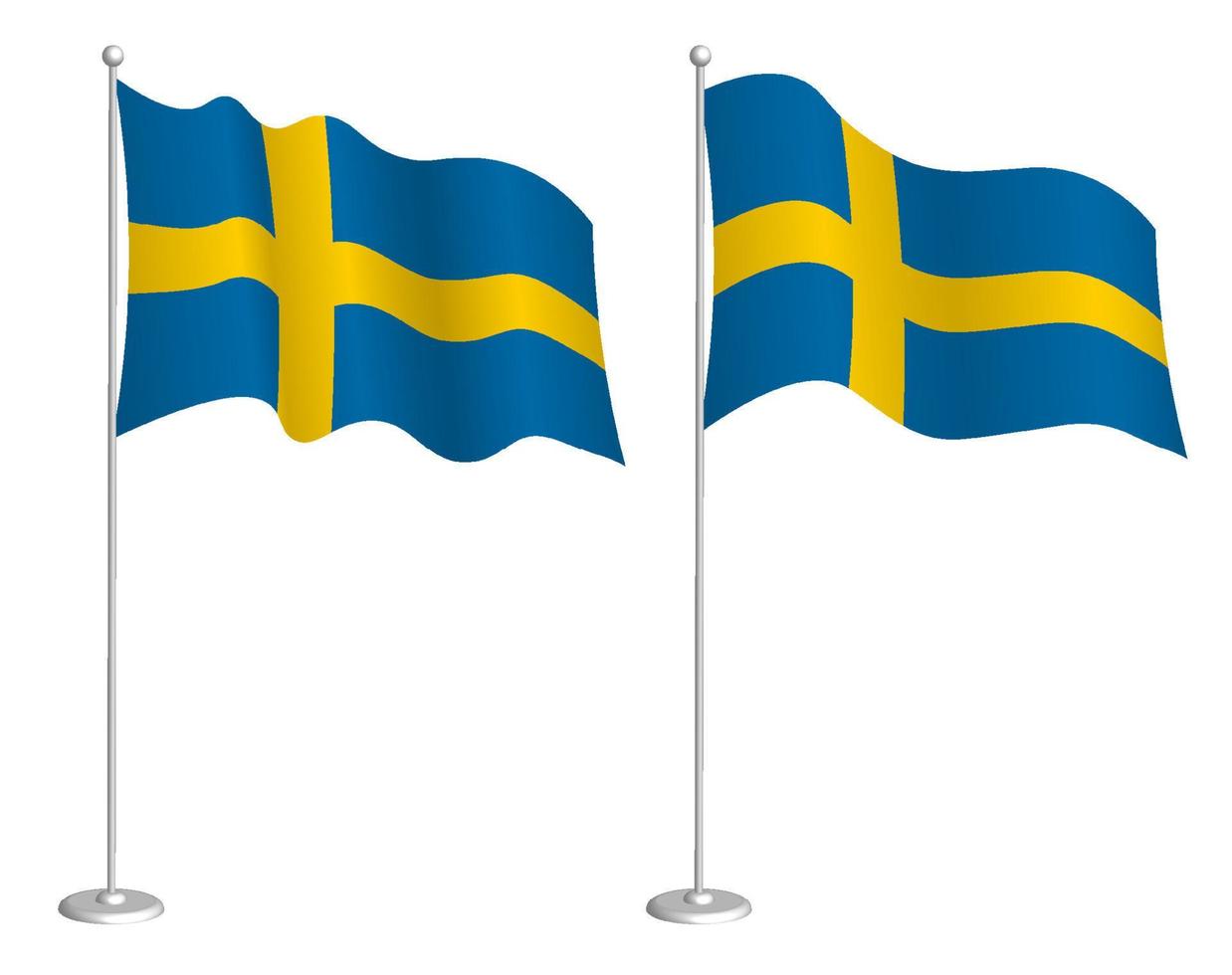 Sweden flag on flagpole waving in the wind. Holiday design element. Checkpoint for map symbols. Isolated vector on white background