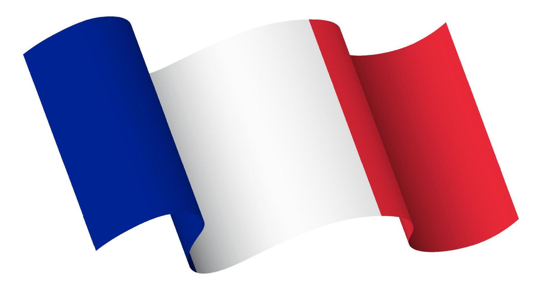 bandera de francia en movimiento, ondeando en el viento sobre fondo transparente. estrella principal y símbolo rayado de américa vector
