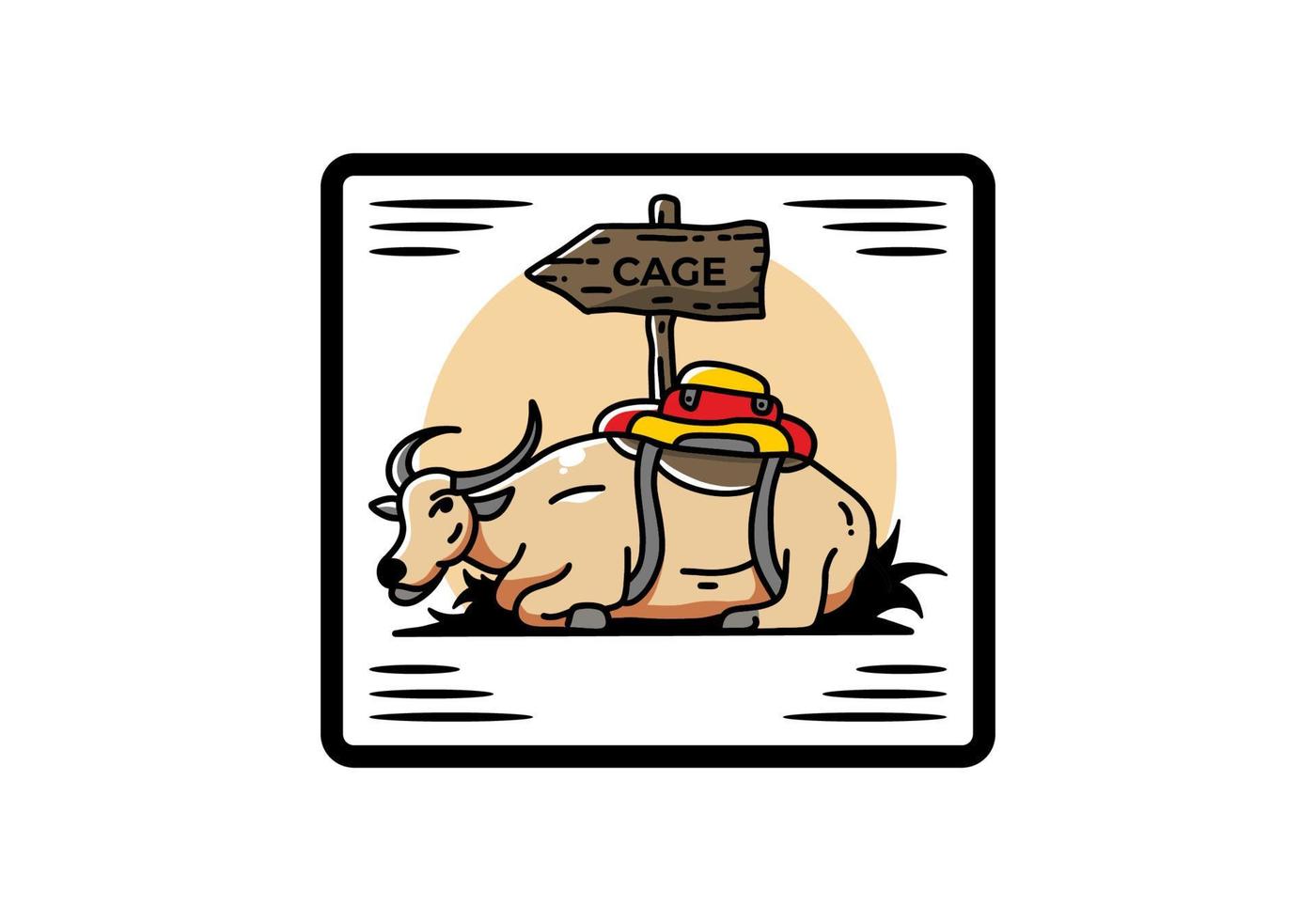 Sitting buffalo animal vector illustration badge design