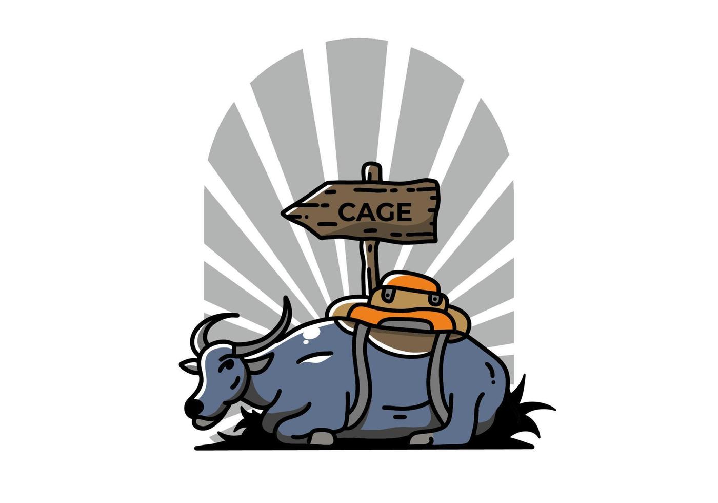 Sitting buffalo animal vector illustration badge design