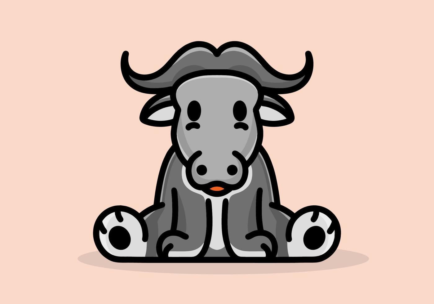 Grey color of cute little buffalo design vector