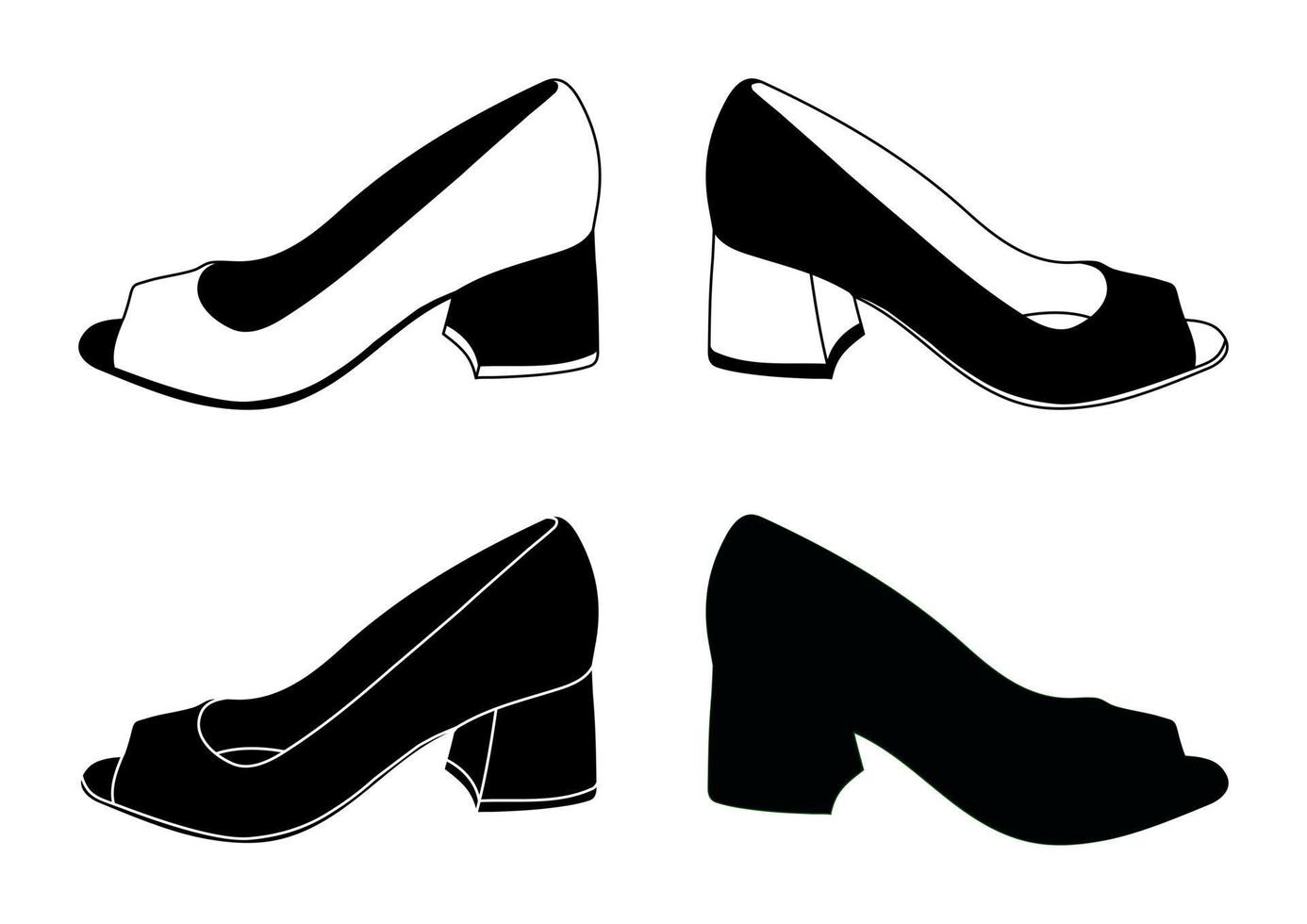 Women's high heel shoes, female shoe model, silhouette on white background isolated vector