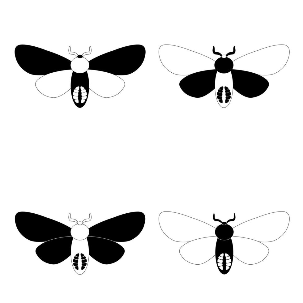 conjunto de especies, insectos mariposas en blanco y negro, estilo plano. vector