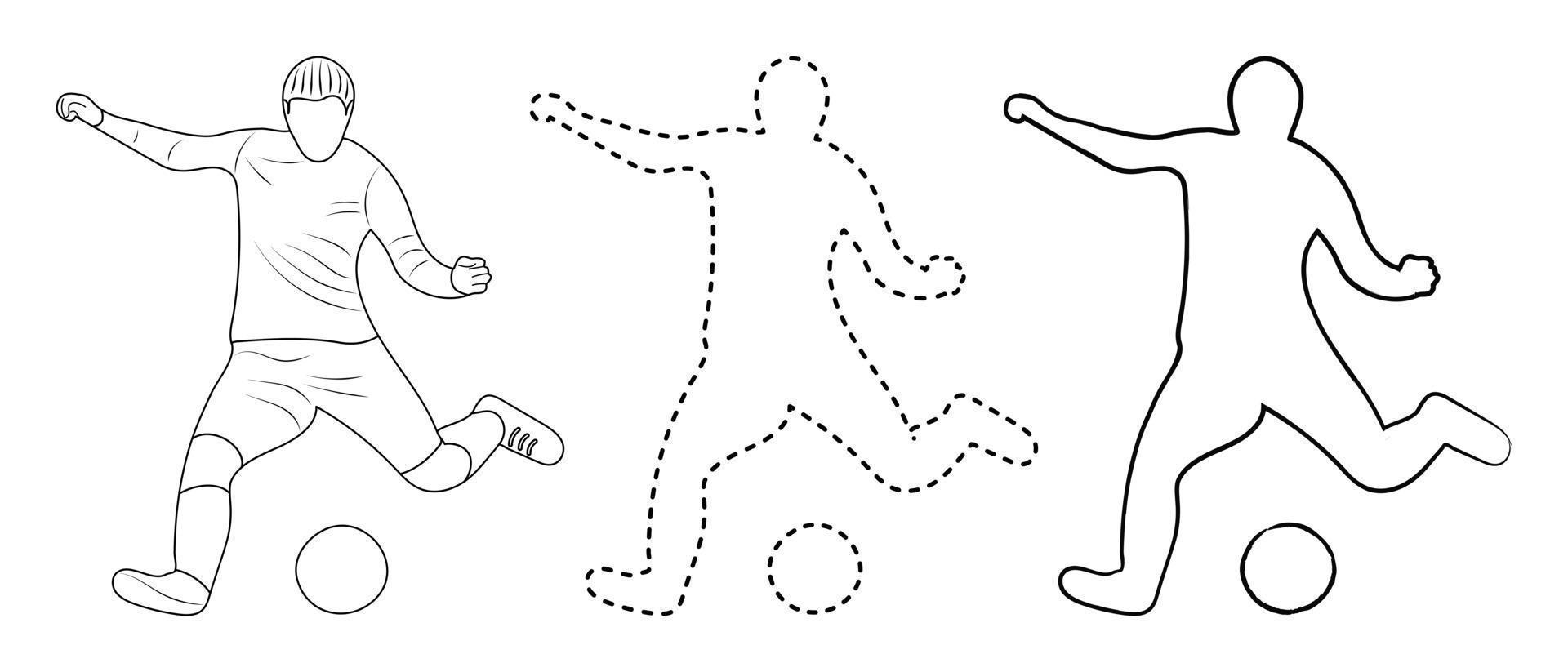 Sketch drawing, silhouette outline, sportsman footballer in ball game. Line style and brush strokes vector