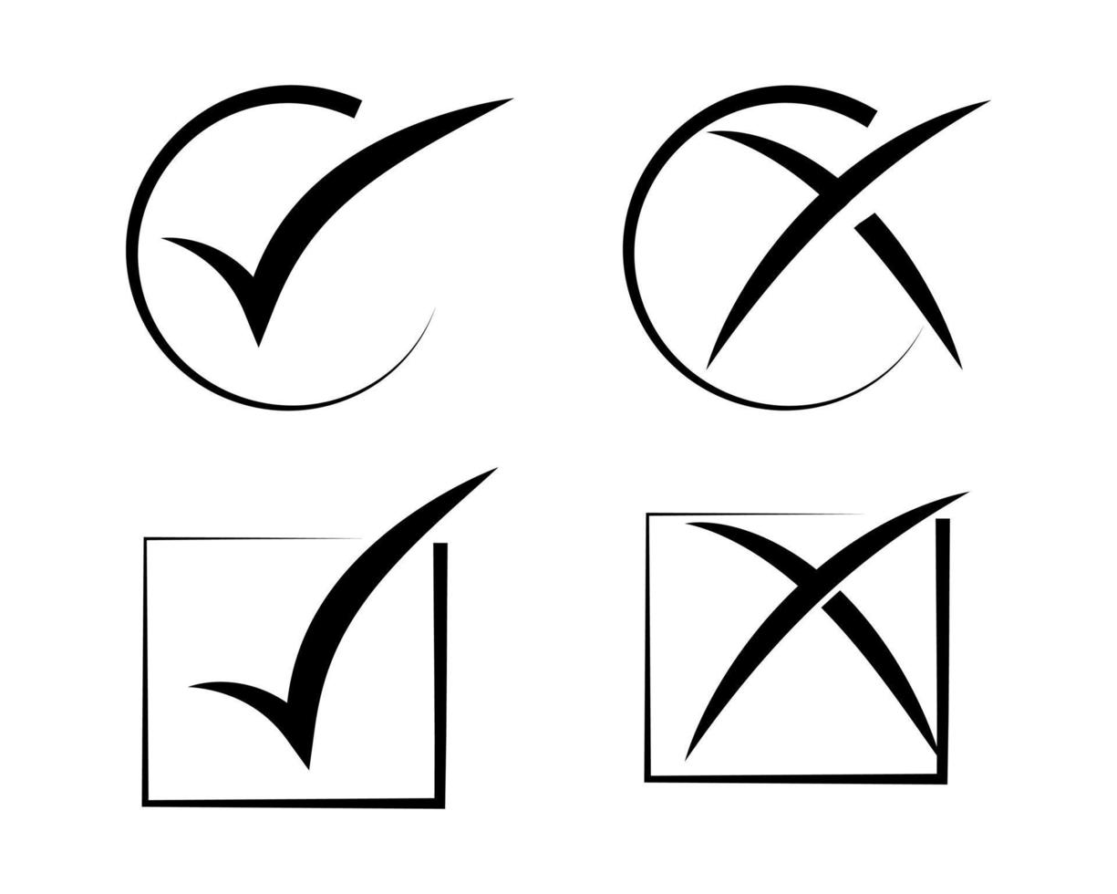 doodle set of check mark and wrong mark with circle. false and true. vector illustration