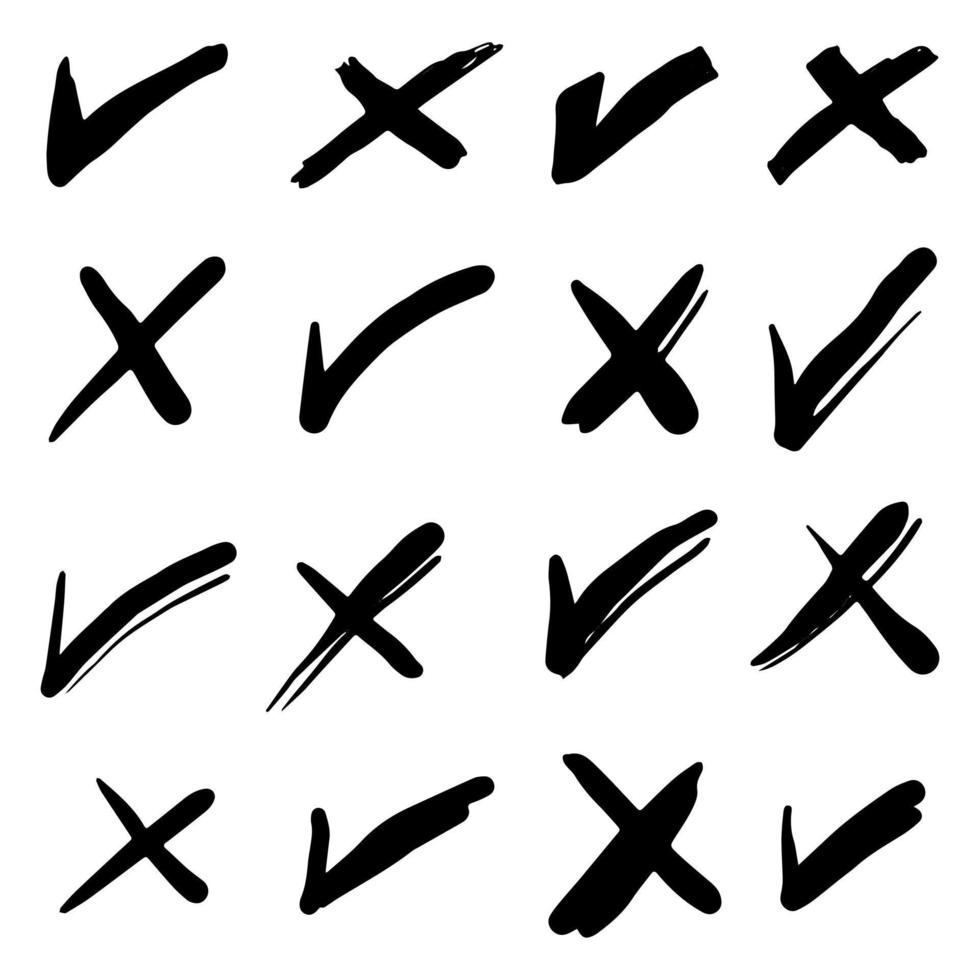 doodle set of check mark and wrong mark with circle. false and true. vector illustration