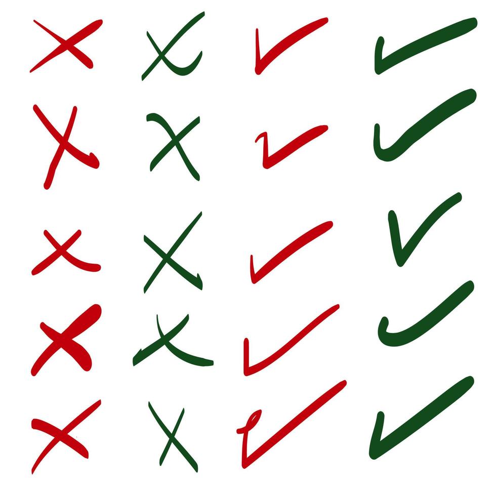 doodle set of check mark and wrong mark with circle. false and true. vector illustration