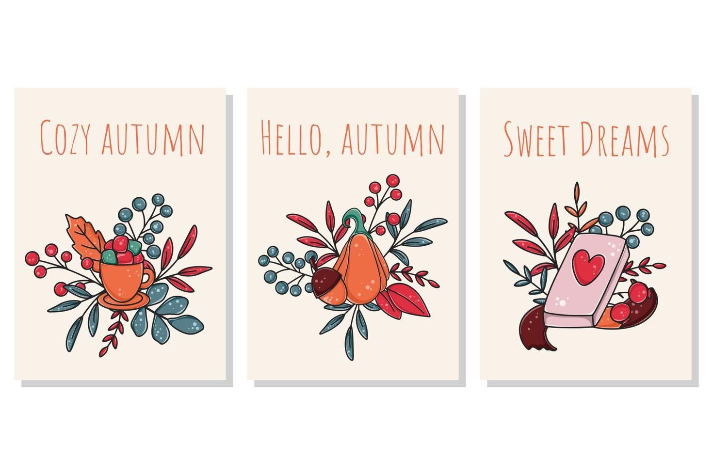 Set autumn cards with inscriptions vector