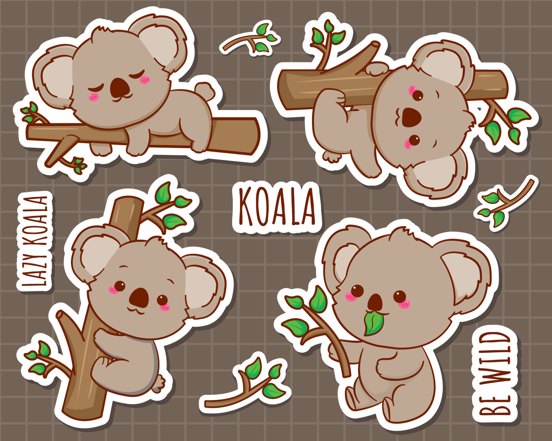 Set cute koala sticker cartoon character. Kawai animal stickers ...