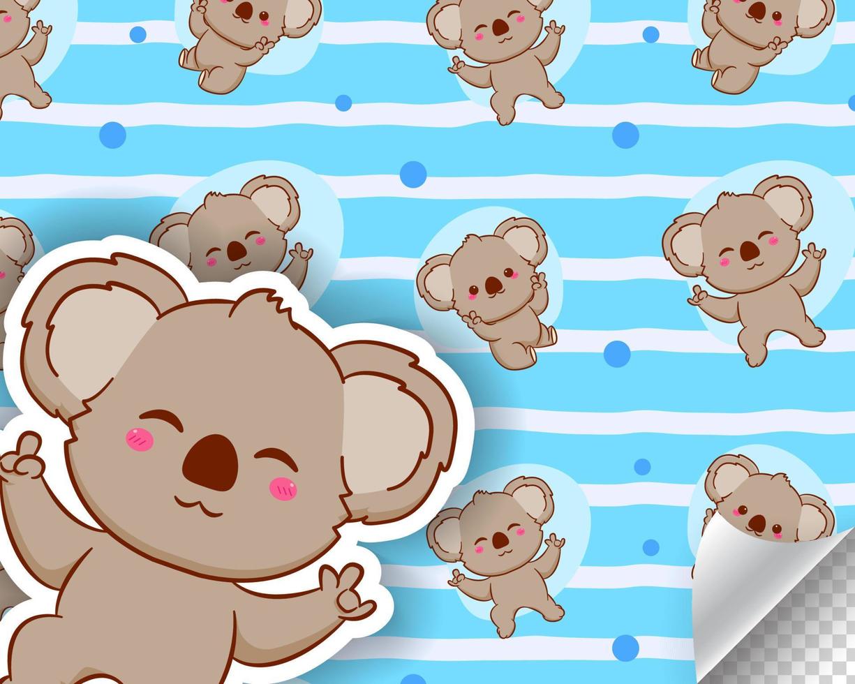 cute koala cartoon seamless pattern adorable animal character sticker fabric design vector