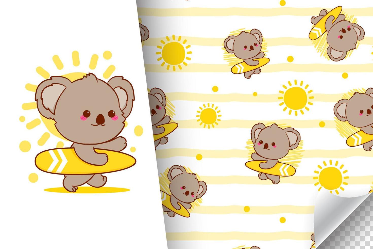 cute koala cartoon seamless pattern adorable animal character sticker fabric design vector
