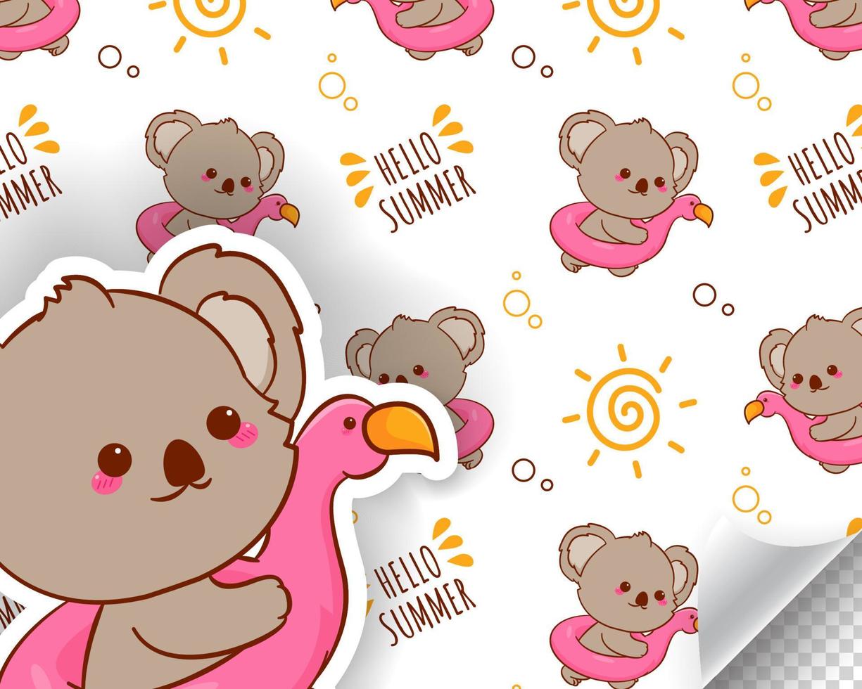 cute koala cartoon seamless pattern adorable animal character sticker fabric design vector