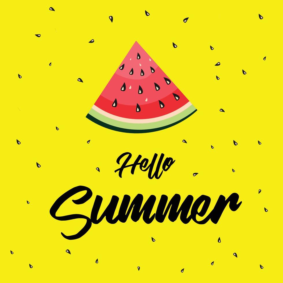 hello summer word with fruit, watermelon. Vector illustration in flat style