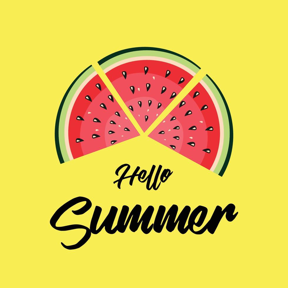 hola palabra de verano con fruta, sandía. ilustración vectorial en estilo plano vector