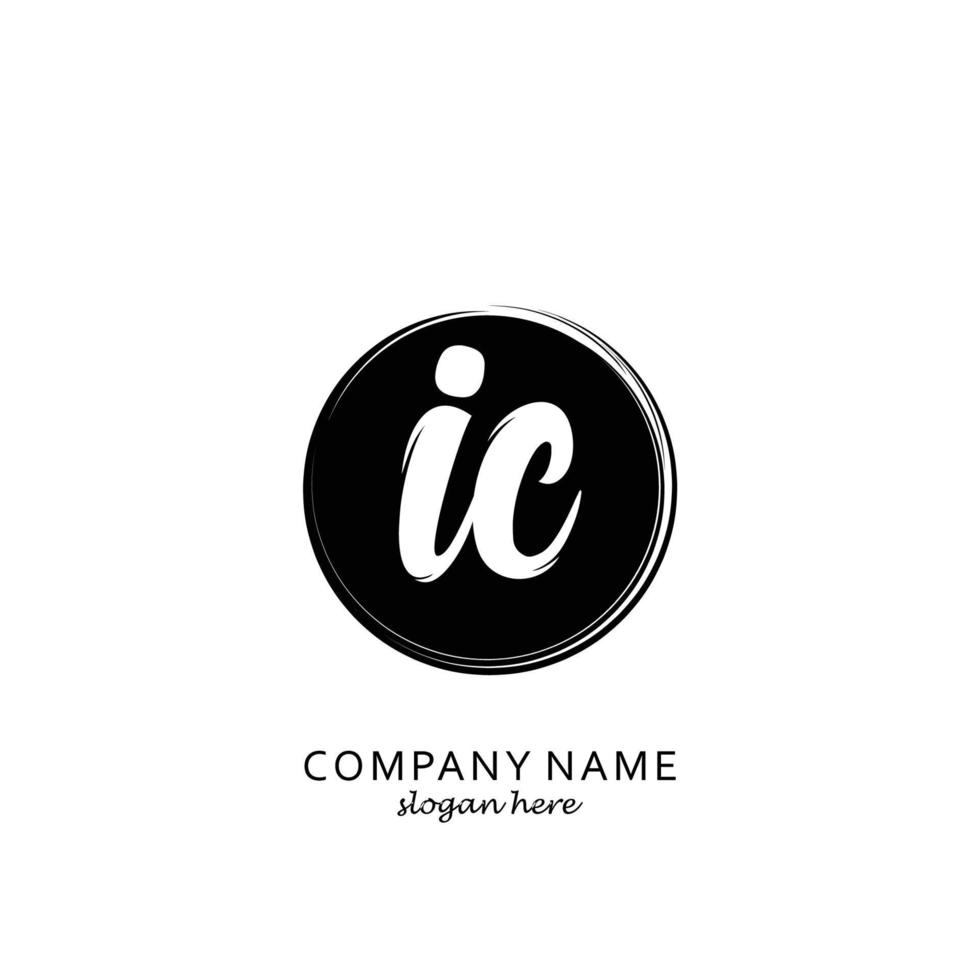 Initial IC with black circle brush logo template vector