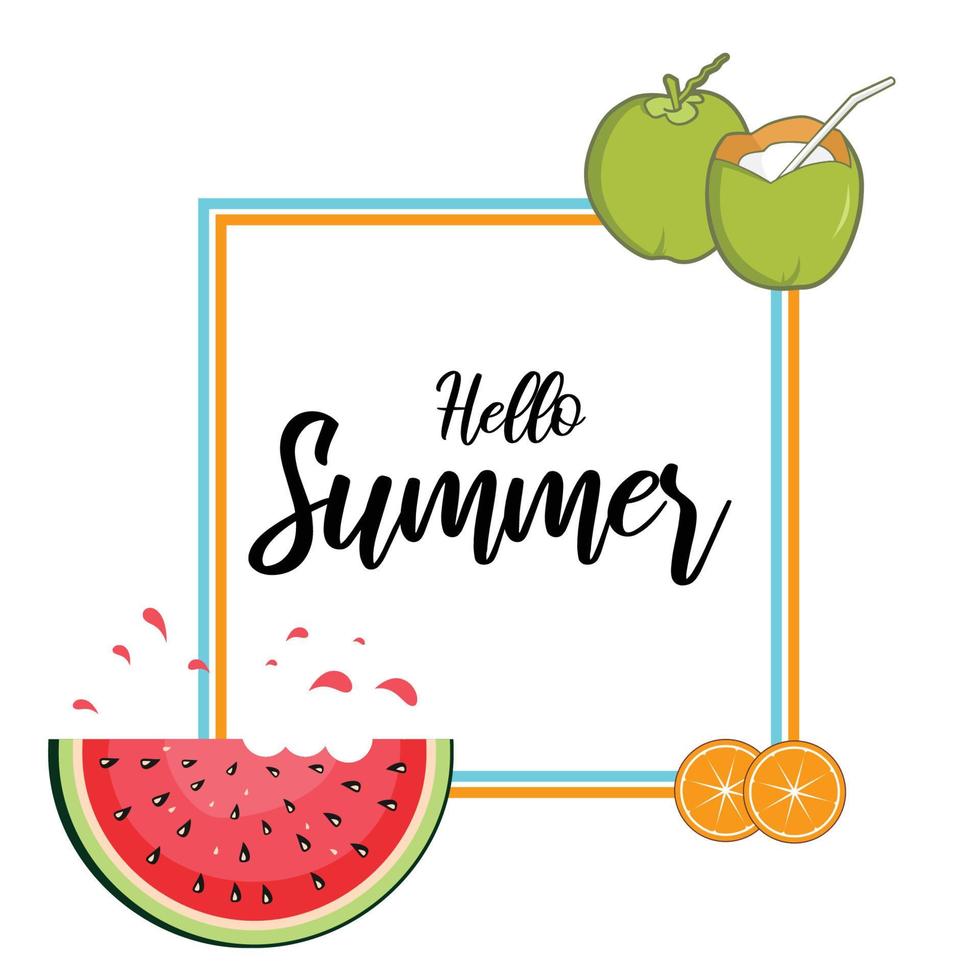 hola palabra de verano con fruta, sandía. ilustración vectorial en estilo plano vector