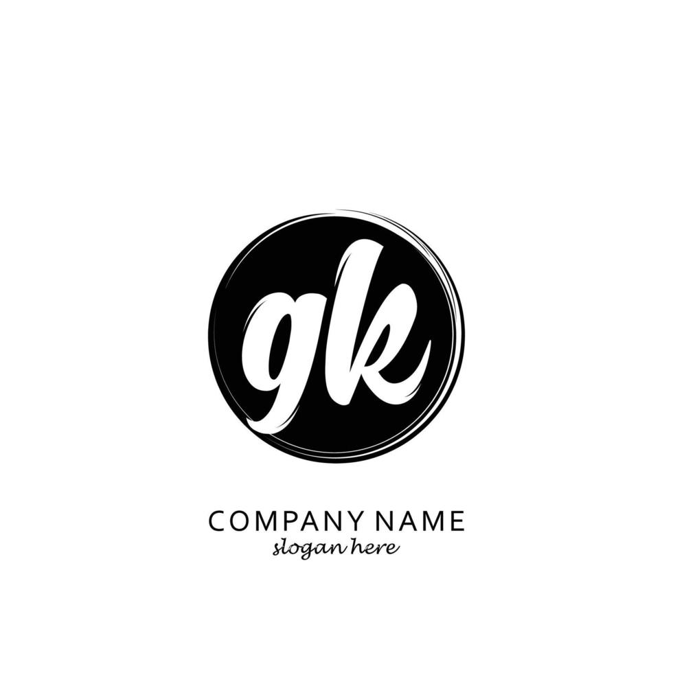 Initial GK with black circle brush logo template vector