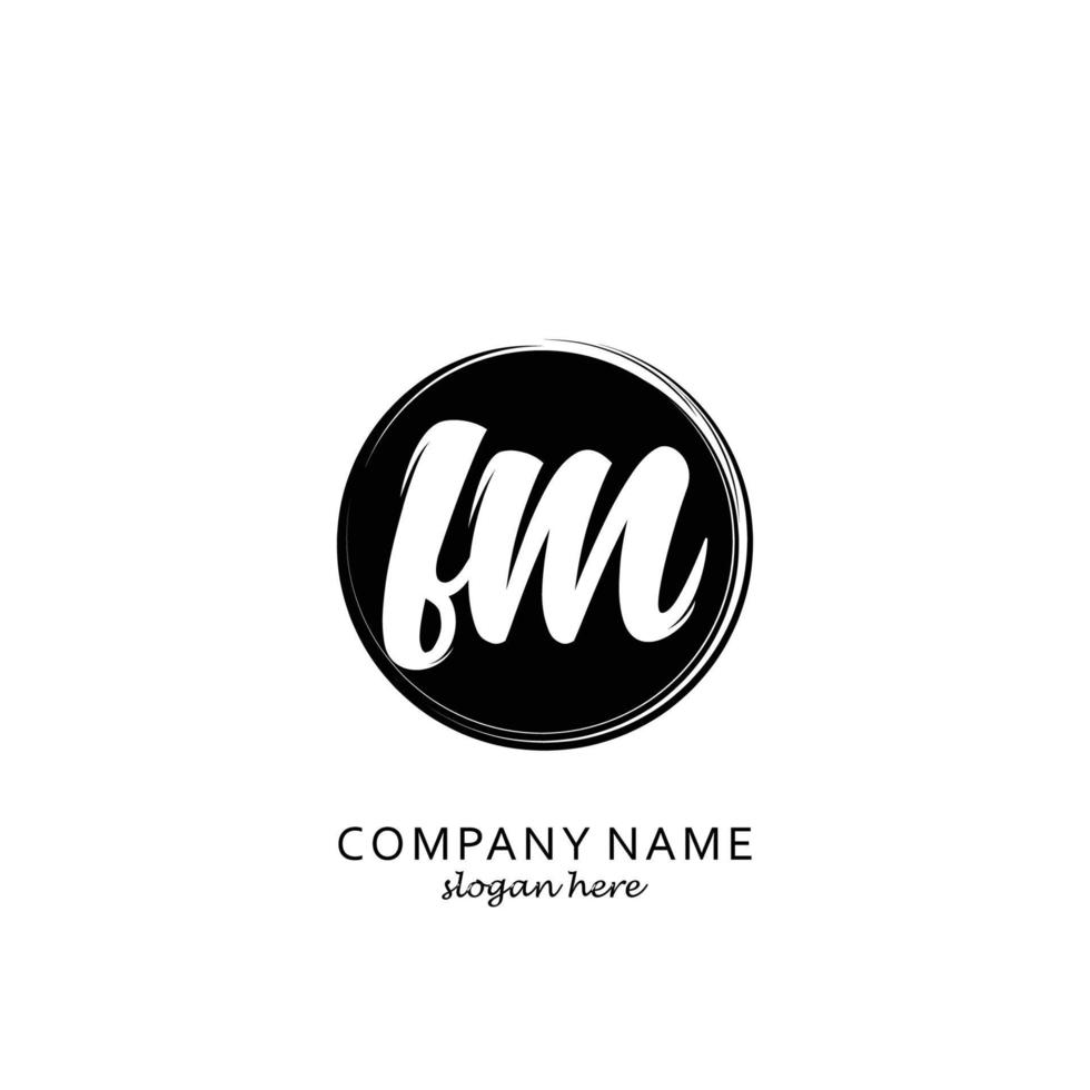 Initial FM with black circle brush logo template vector