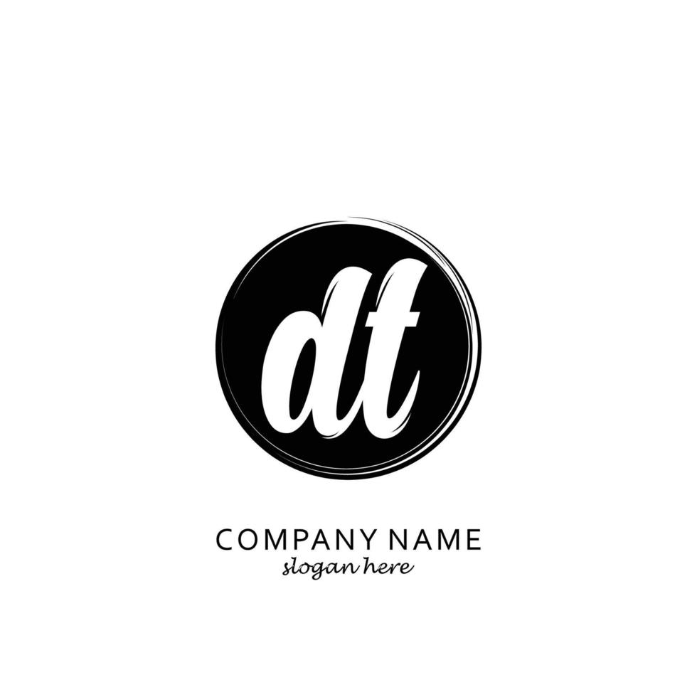 Initial DT with black circle brush logo template vector