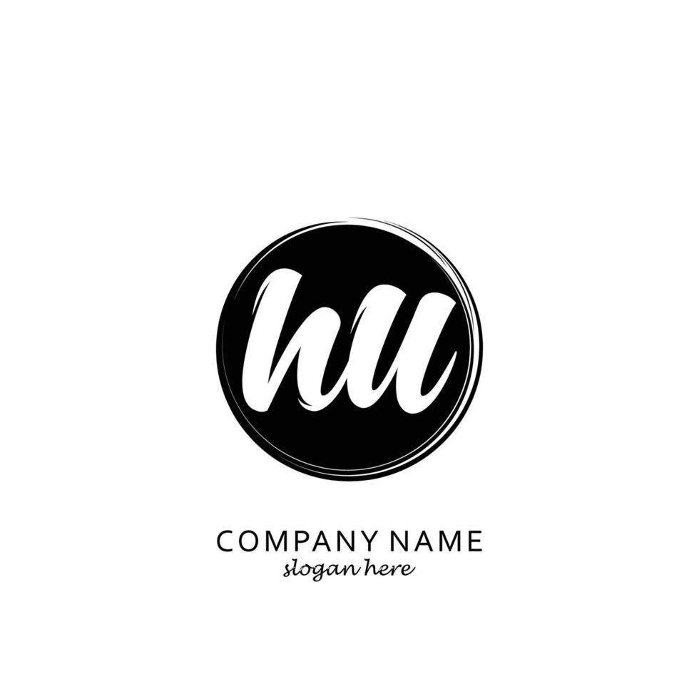 Initial HU with black circle brush logo template vector