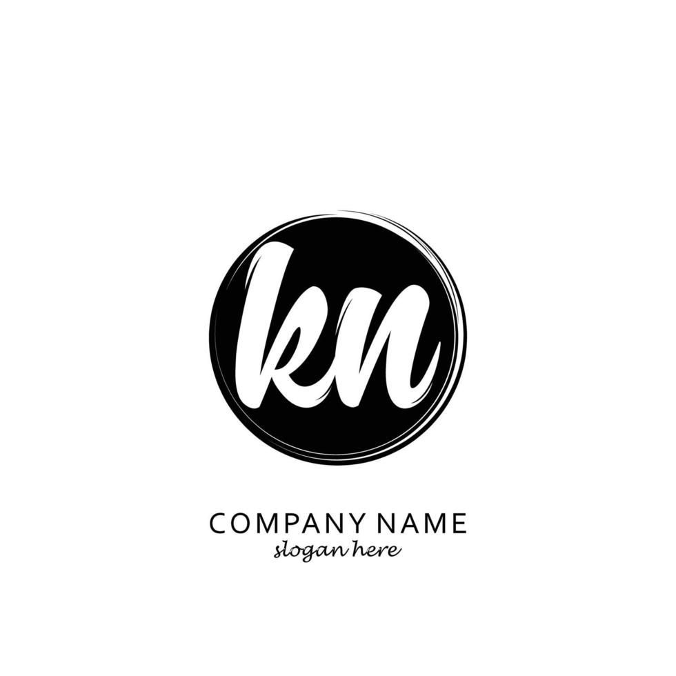 Initial KN with black circle brush logo template vector