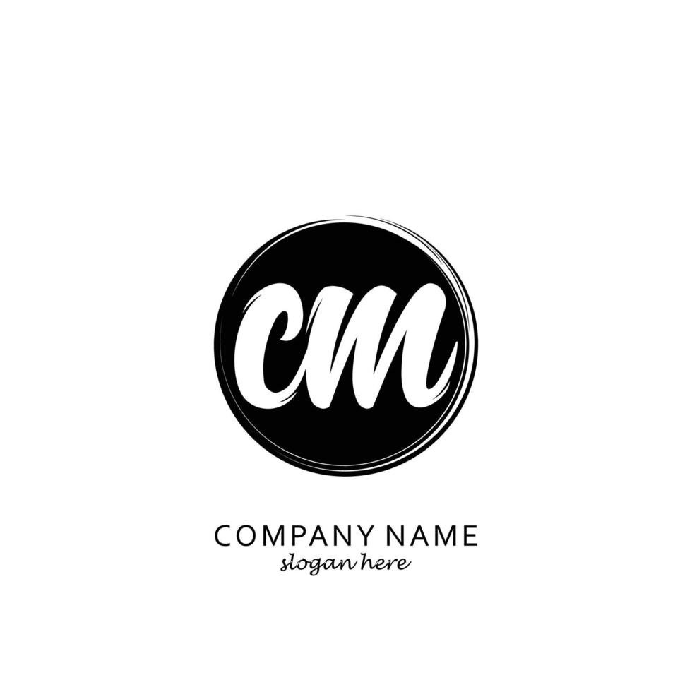 Initial CM with black circle brush logo template vector