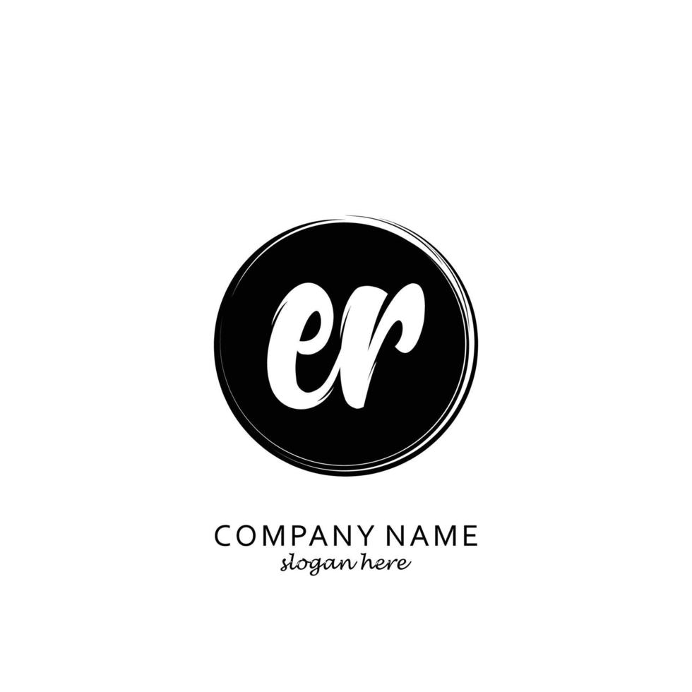 Initial ER with black circle brush logo template vector