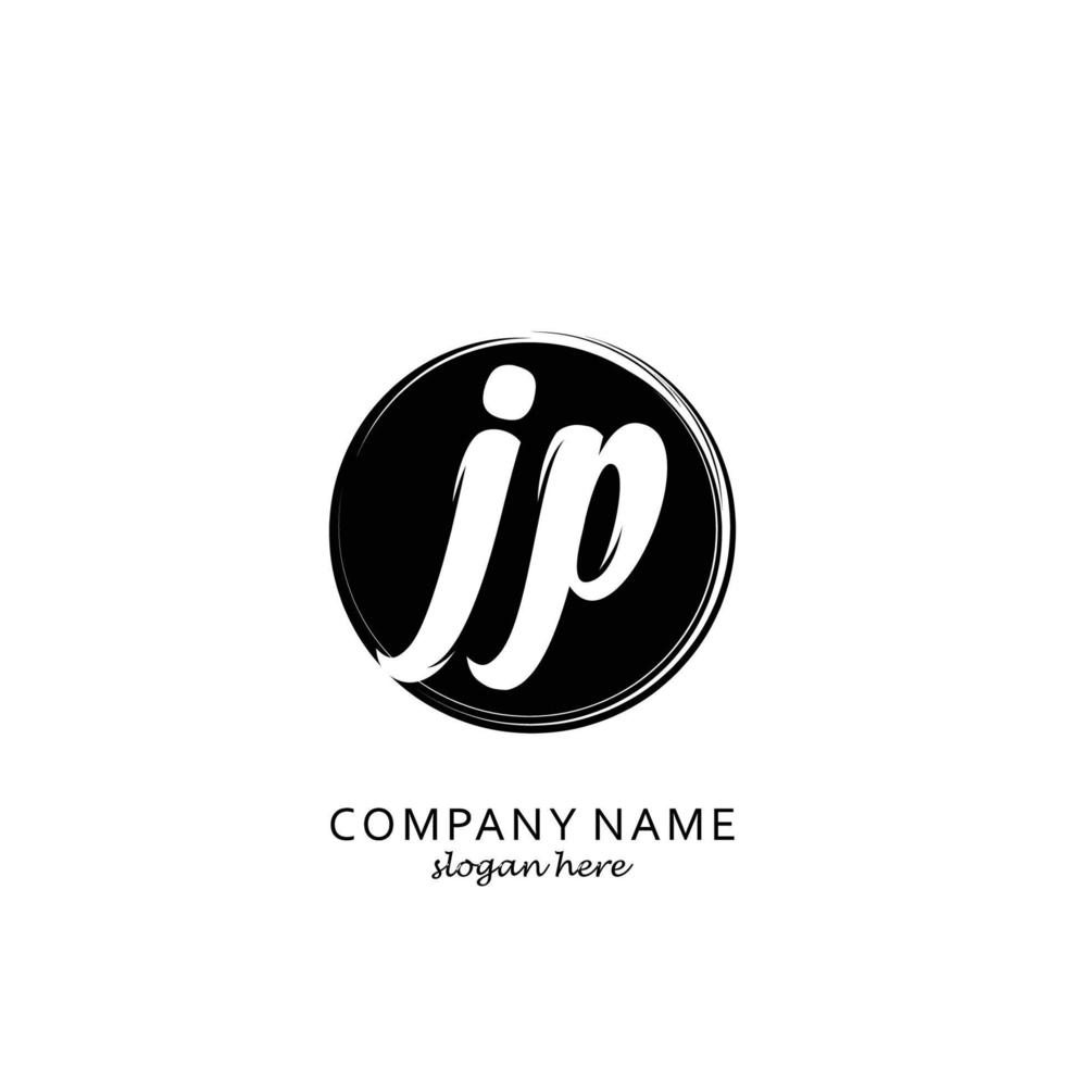 Initial JP with black circle brush logo template vector