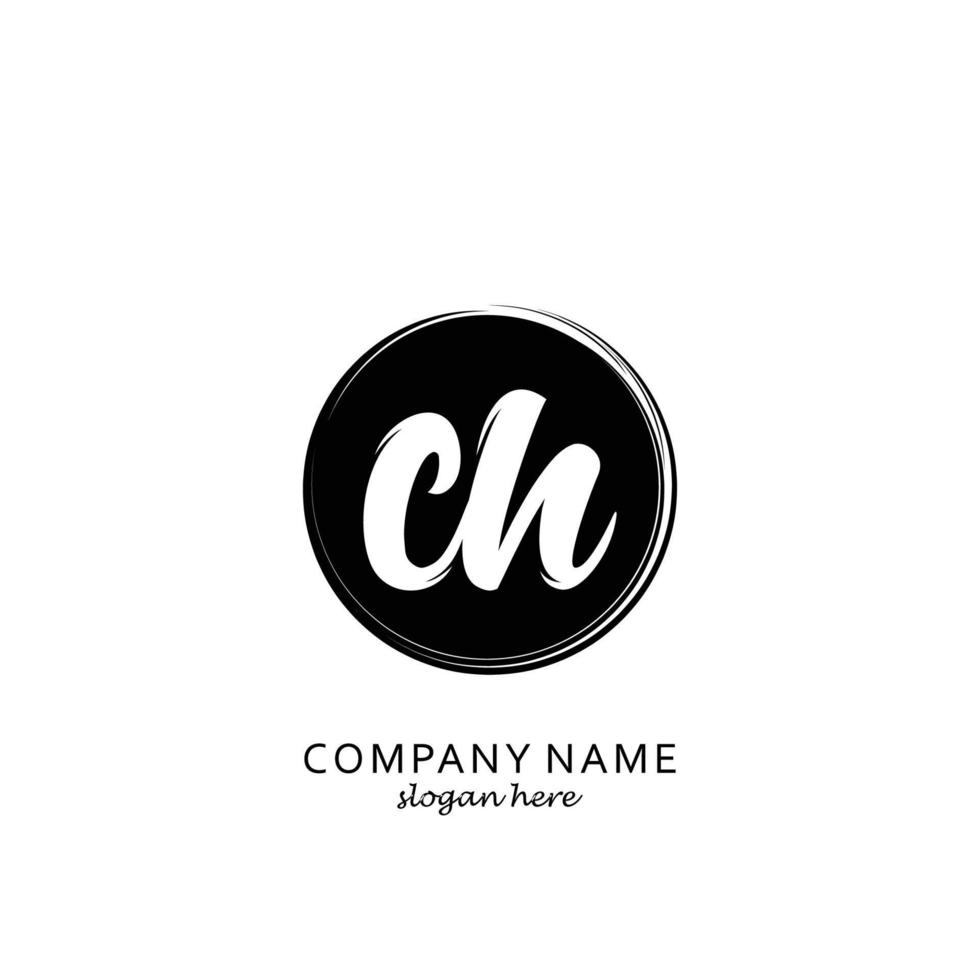 Initial CH with black circle brush logo template vector