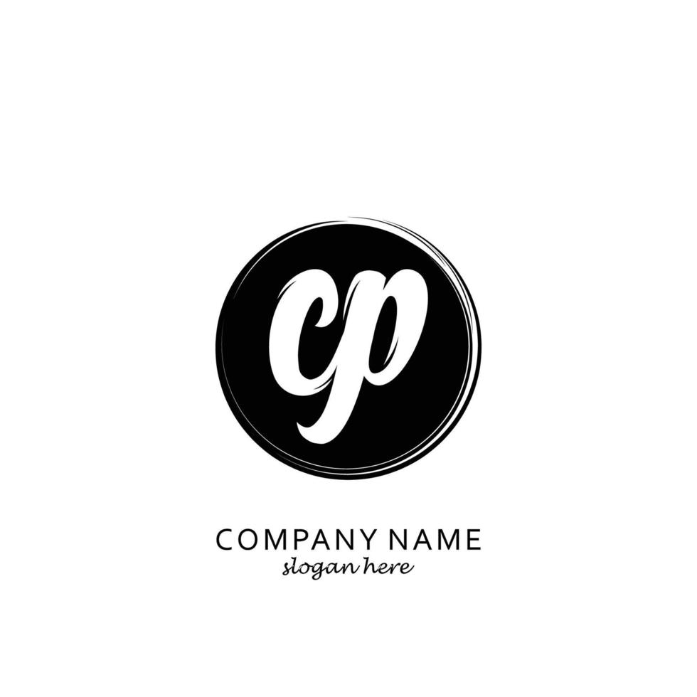 Initial CP with black circle brush logo template vector