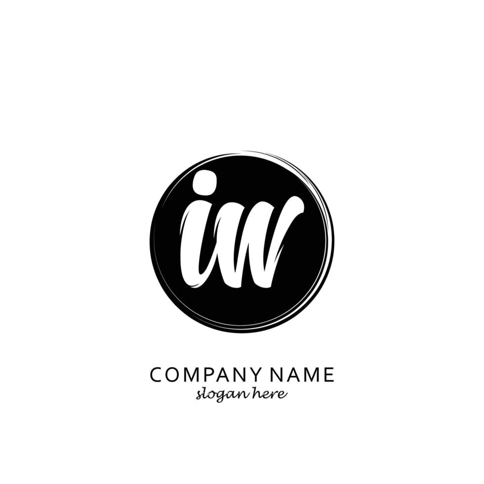 Initial IW with black circle brush logo template vector