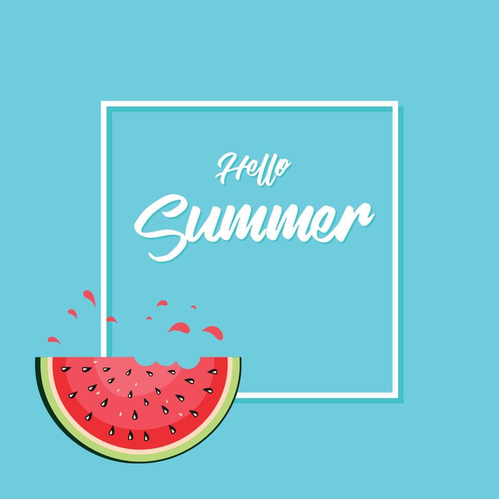 hello summer word with fruit, watermelon. Vector illustration in flat style