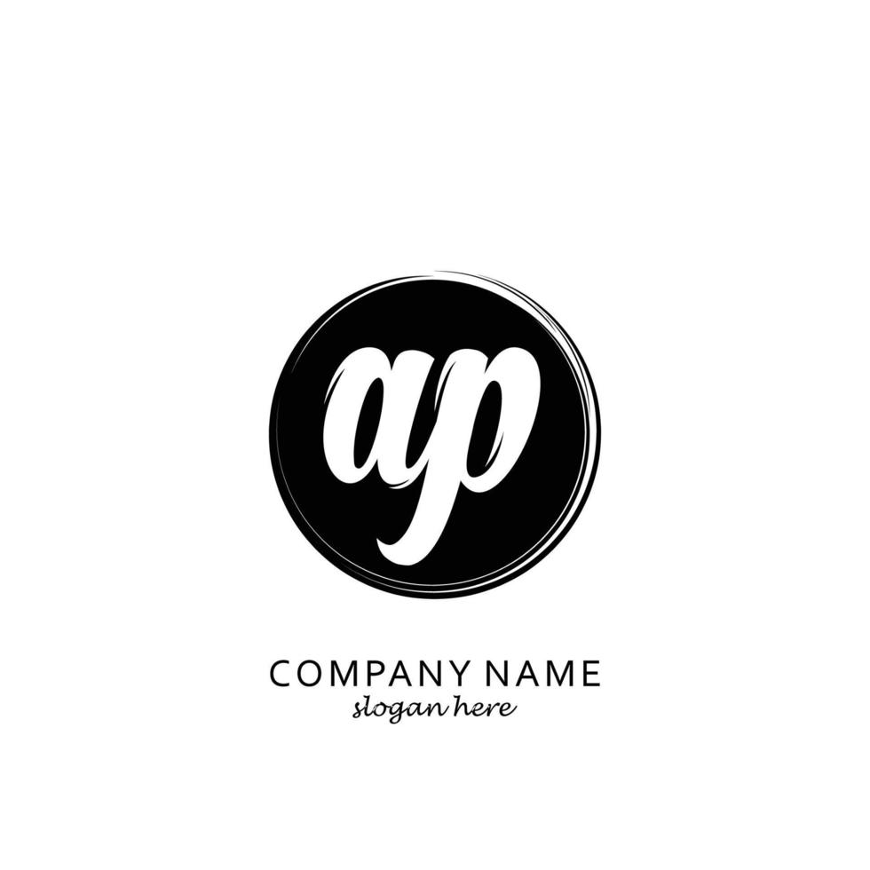 Letter AP with black circle brush logo template vector