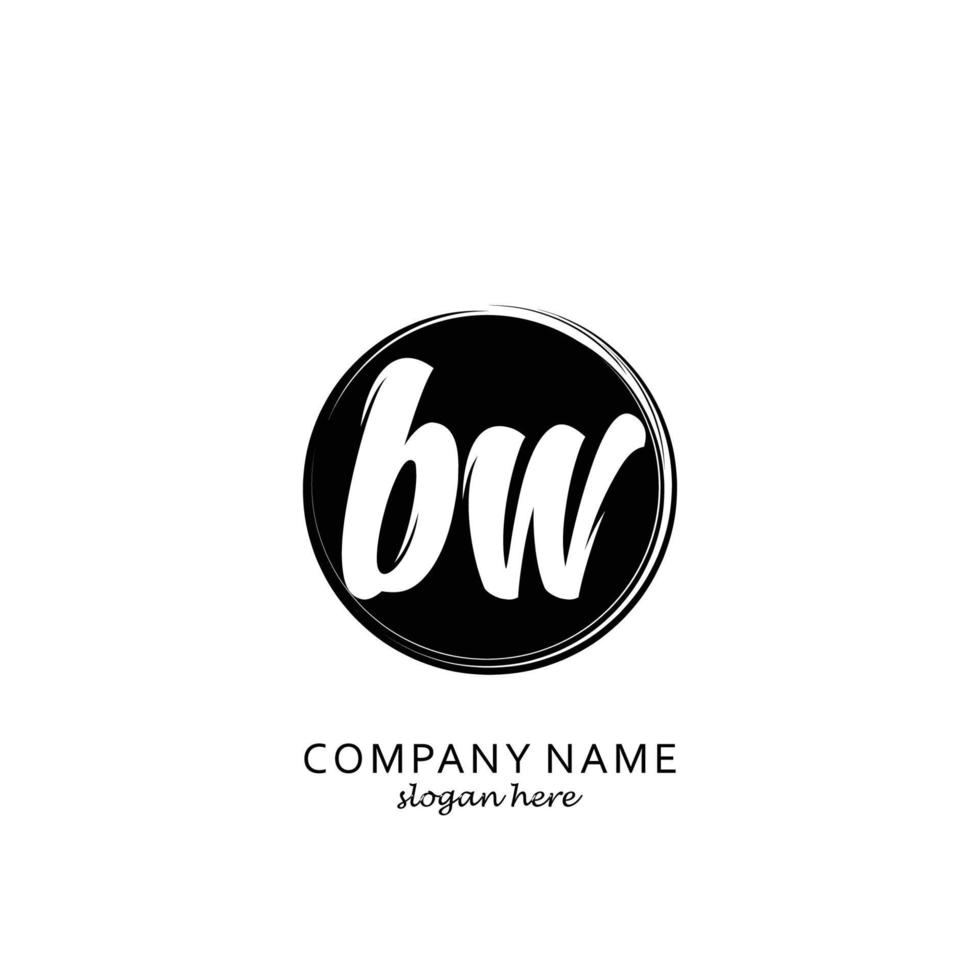 Initial BW with black circle brush logo template vector