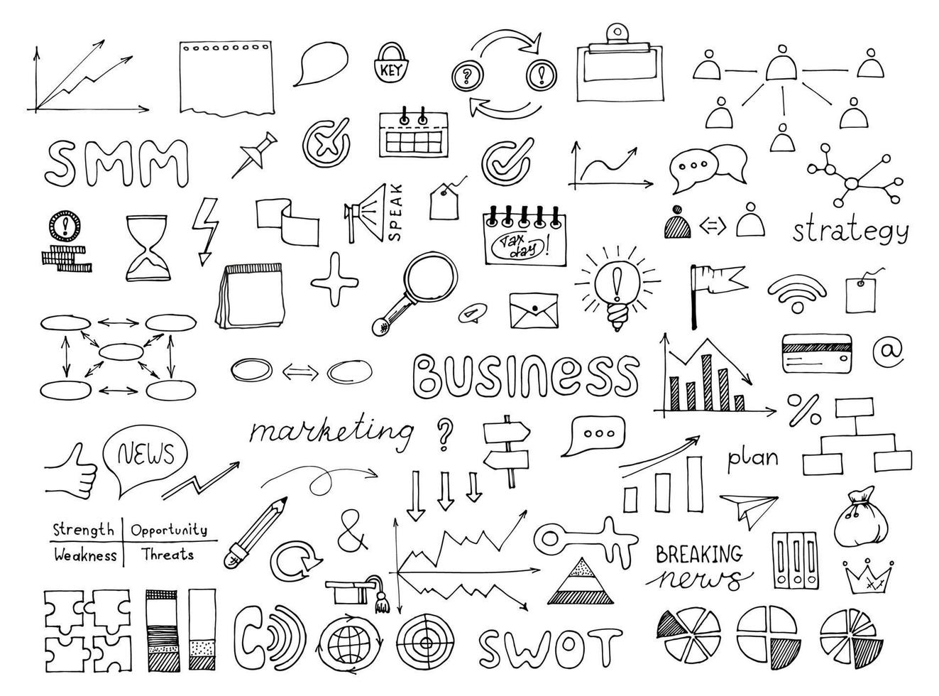 Business idea and business plan vector doodles. Hand drawn sketch illustration