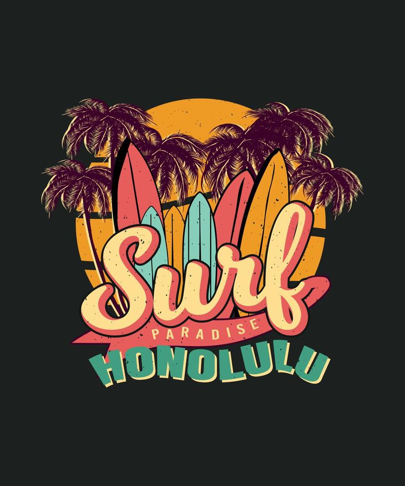 Surf Paradise Honolulu Palm Beach Tshirt Design vector