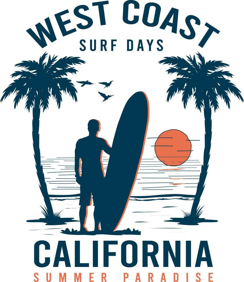 diseño de camiseta de paraíso de verano de la costa oeste de california vector