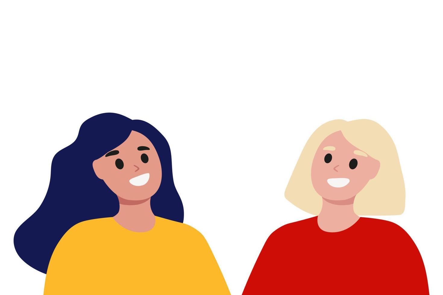 Girls communicate close-up. Flat style vector illustration.