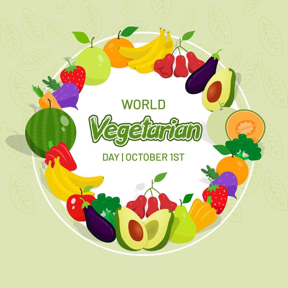 día mundial vegetariano 1 de octubre ilustración de frutas y verduras sobre fondo aislado vector