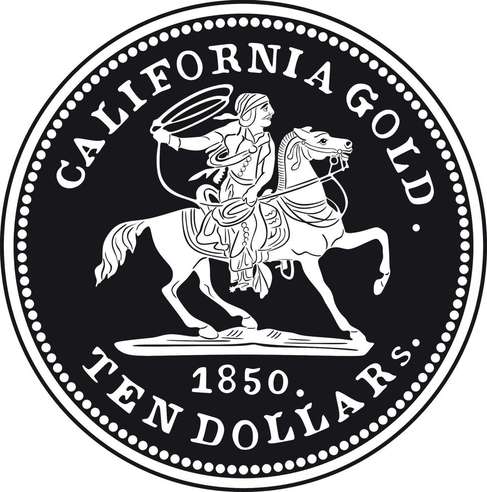 california gold coin 10 dollar handmade design vector