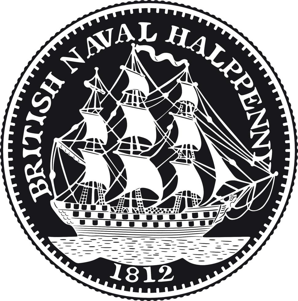 British half penny coin with sailboat handmade design vector