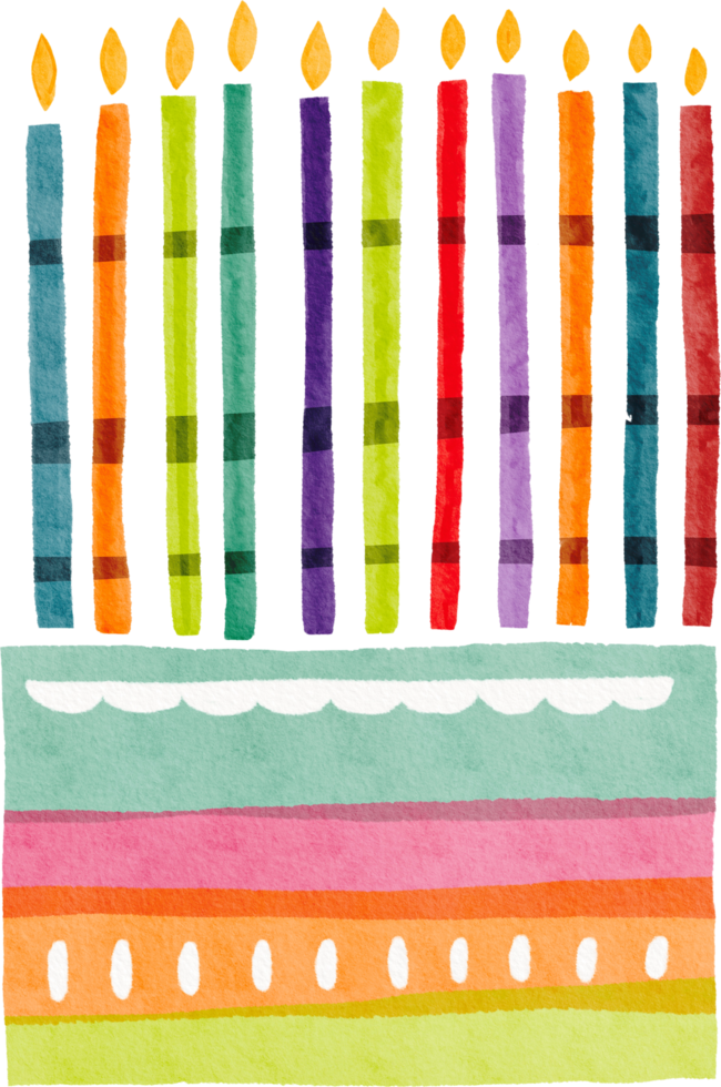 Watercolor colorful bithday cake png