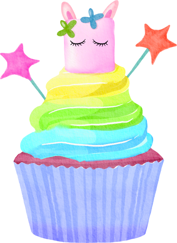 Watercolor fancy unicorn cupcake png