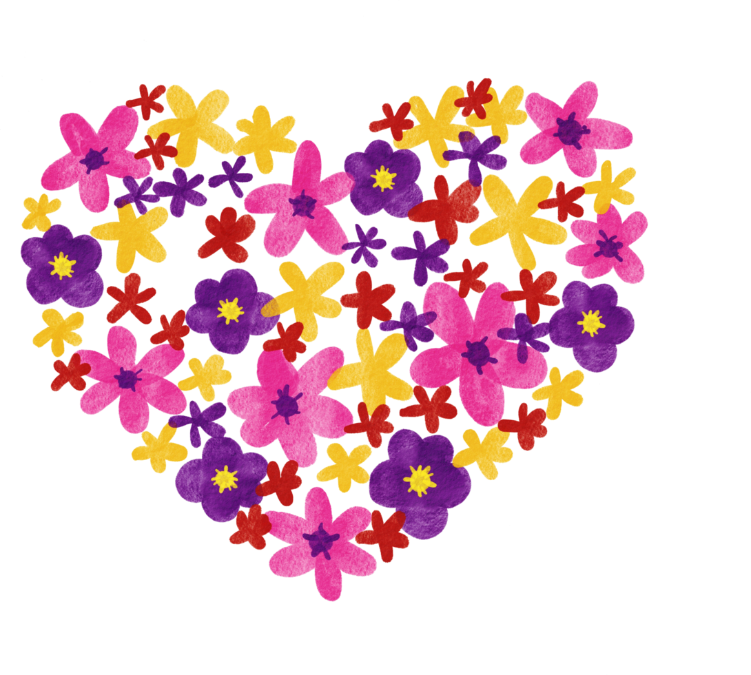 Watercolor Valentines Day floral heart frame with colorful flower png