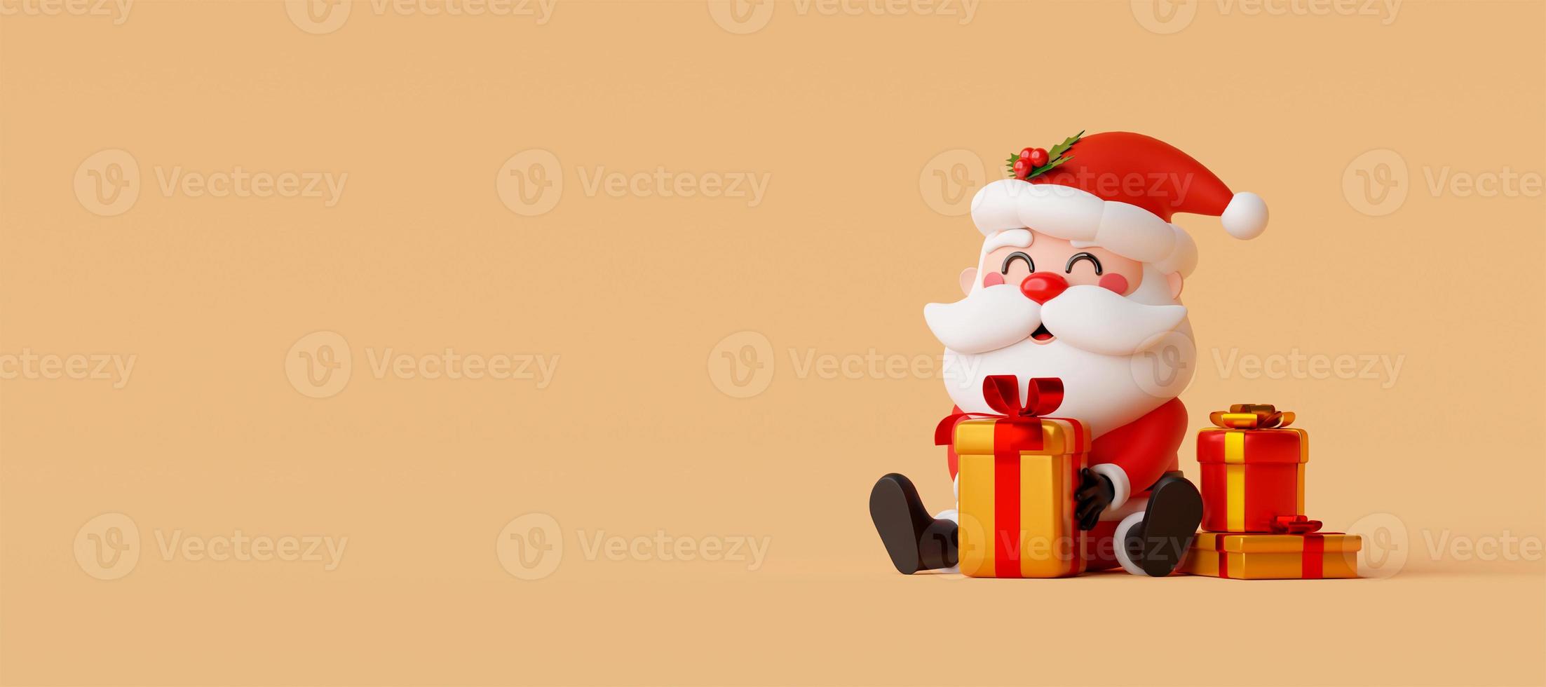 3d illustration Christmas banner, Santa Claus with Christmas gift, Merry Christmas photo