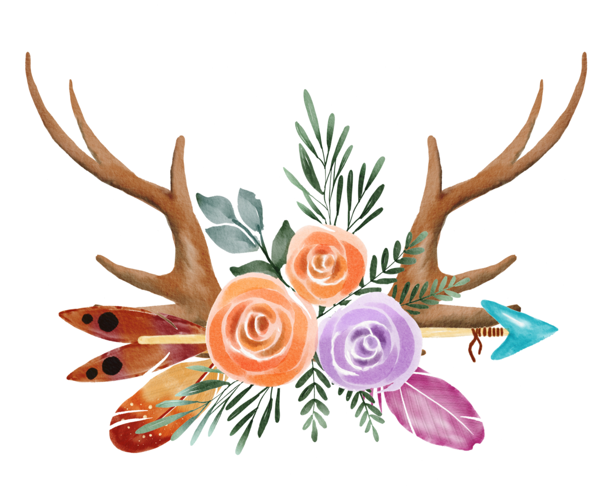 watercolor antler and flower png