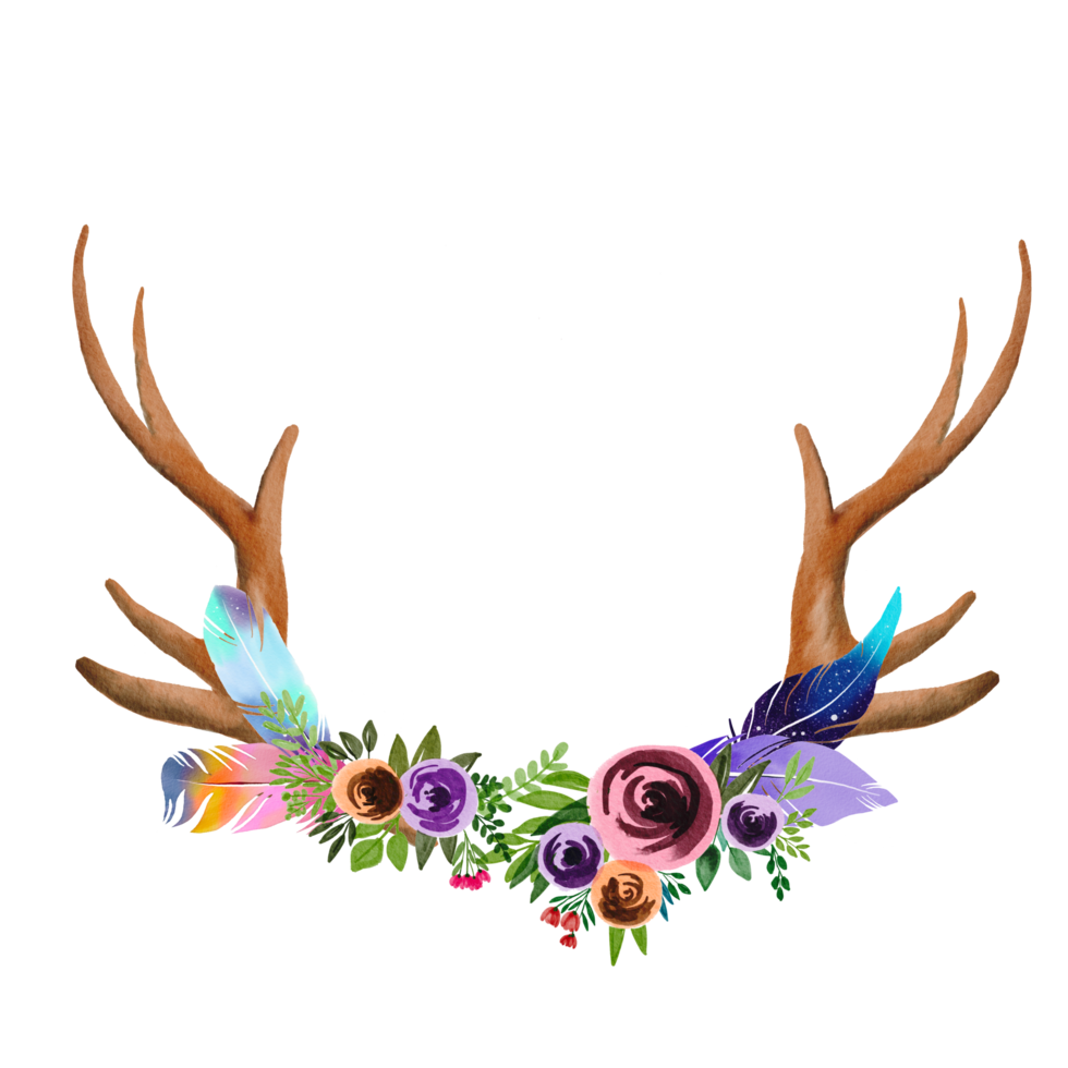 watercolor antler and flower png